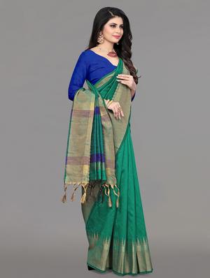 solid bordered saree with blouse - 17610302 - Standard Image - 3