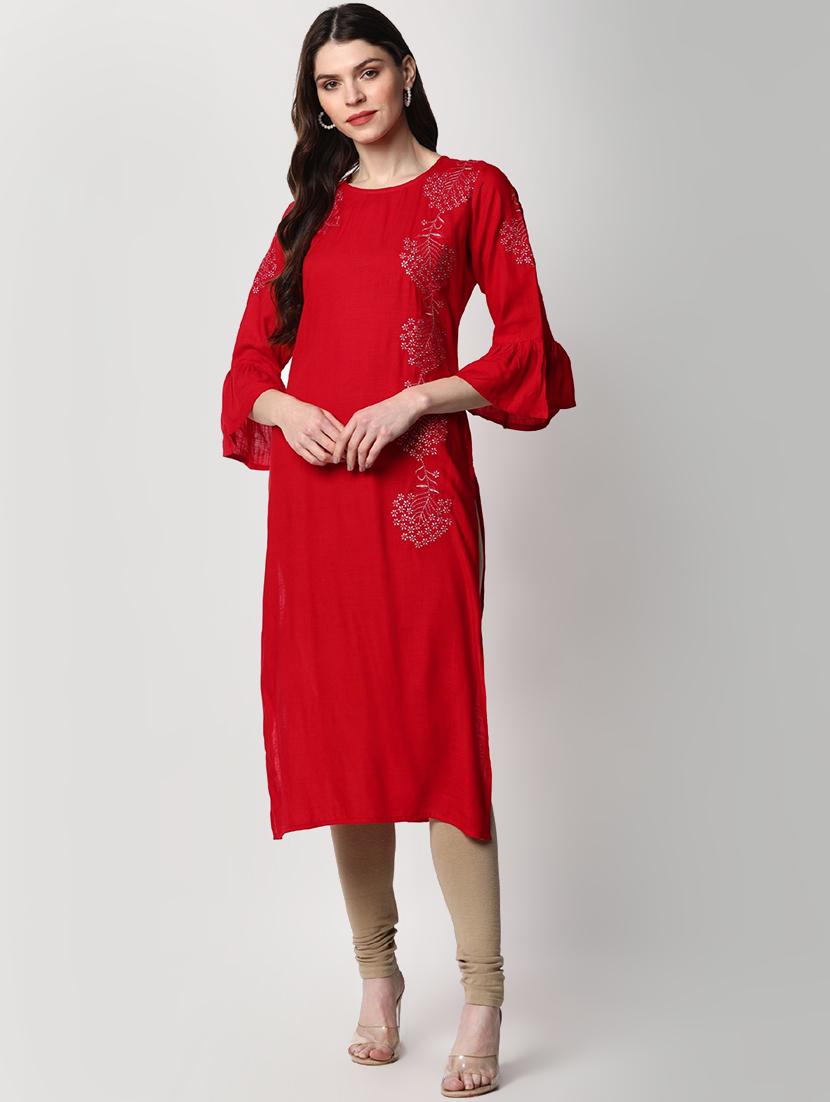 embroidered straight kurta - 17610825 - Zoom Image - 1