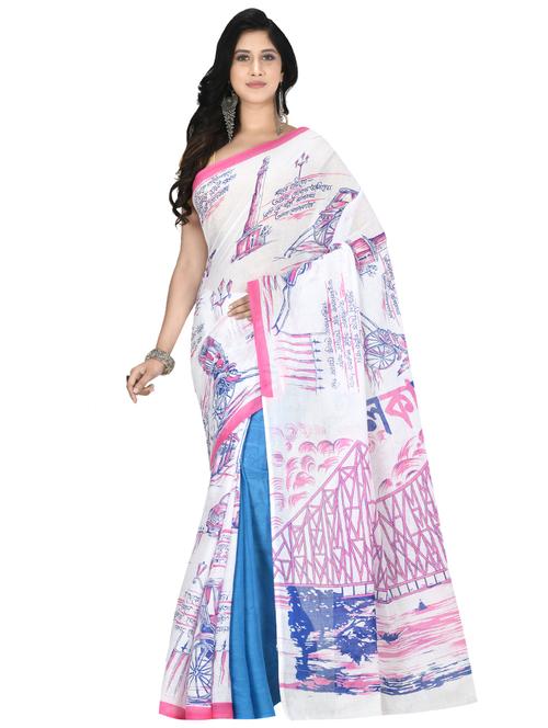 printed tant saree with blouse - 17611174 - Standard Image - 1
