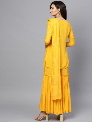 yellow rayon kurta sharara set - 17611264 - Standard Image - 3