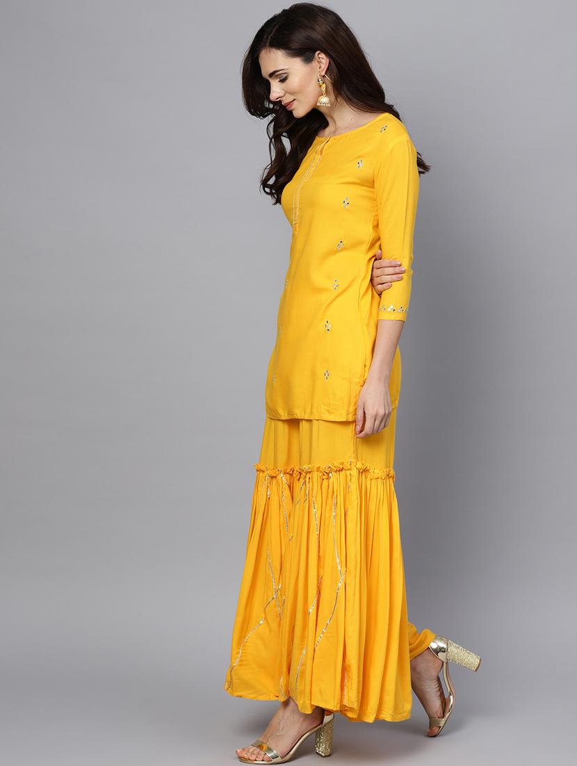 yellow rayon kurta sharara set - 17611264 - Zoom Image - 2