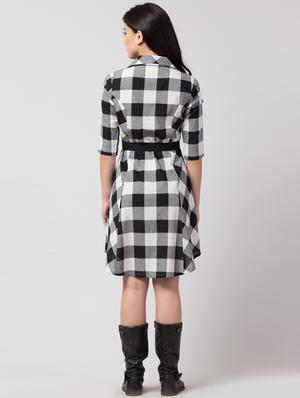 tie front checkered a-line dress - 17611307 - Standard Image - 3