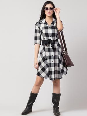 tie front checkered a-line dress - 17611307 - Standard Image - 4
