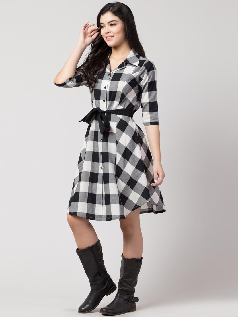 tie front checkered a-line dress - 17611307 - Zoom Image - 2