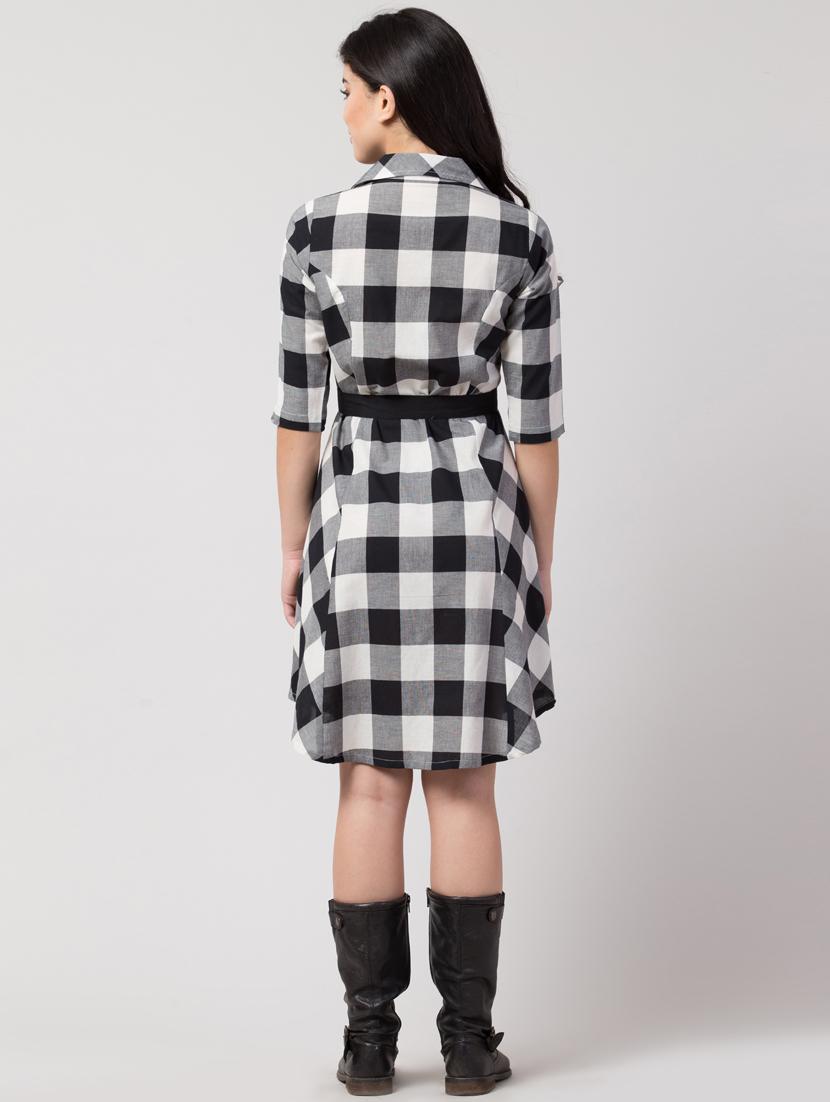 tie front checkered a-line dress - 17611307 - Zoom Image - 3