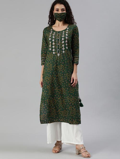 green cotton aline kurta - 17611367 - Standard Image - 1