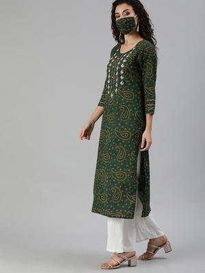 green cotton aline kurta - 17611367 - Standard Image - 2