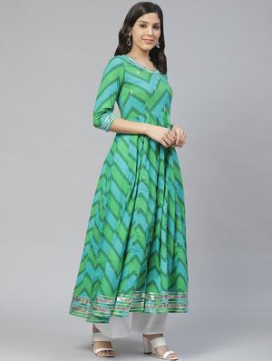 green cotton anarkali kurta - 17611382 - Standard Image - 2