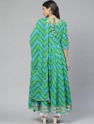 green cotton anarkali kurta - 17611382 - Standard Image - 3