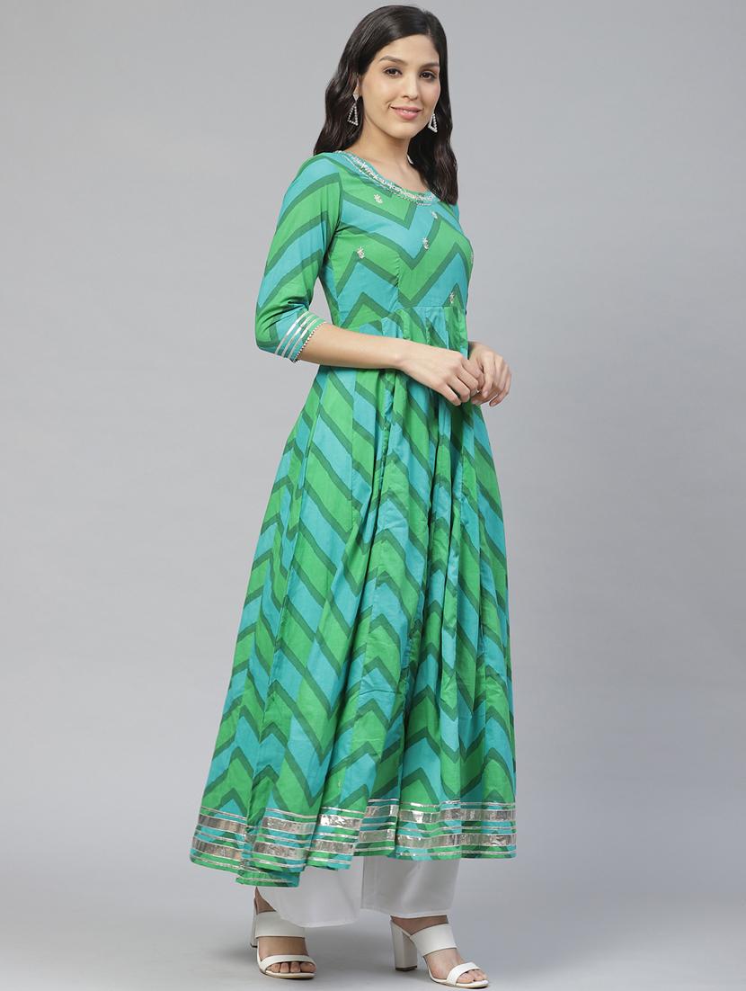 green cotton anarkali kurta - 17611382 - Zoom Image - 2