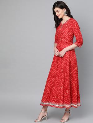red cotton anarkali kurta - 17611384 - Standard Image - 2