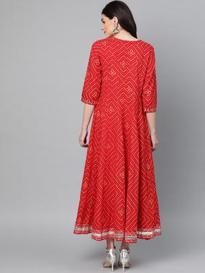 red cotton anarkali kurta - 17611384 - Standard Image - 3