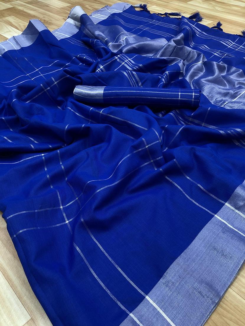 checkered chettinad saree with blouse - 17611413 - Zoom Image - 4