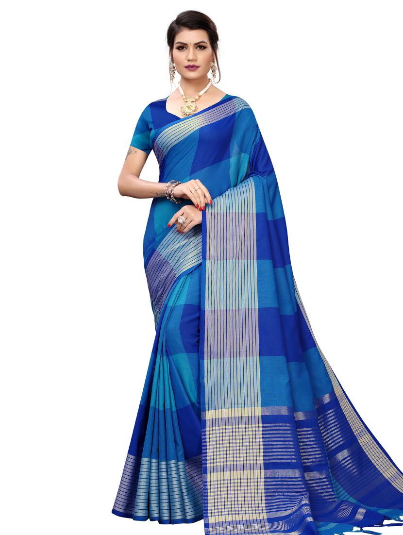 checkered chettinad saree with blouse - 17611415 - Zoom Image - 1
