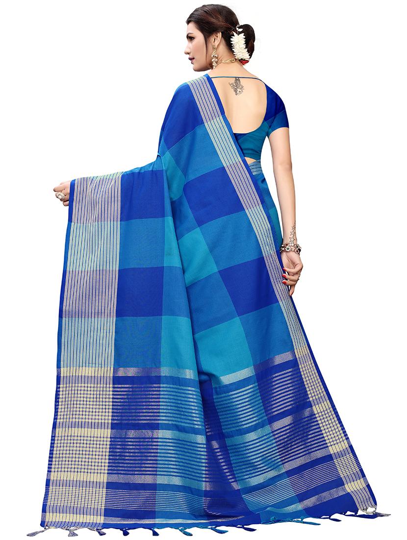 checkered chettinad saree with blouse - 17611415 - Zoom Image - 2