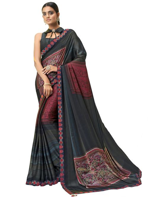 floral printed saree with blouse - 17611808 - Standard Image - 1