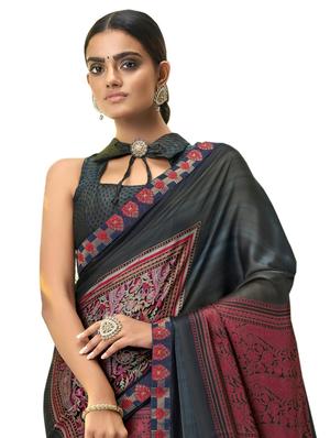 floral printed saree with blouse - 17611808 - Standard Image - 2