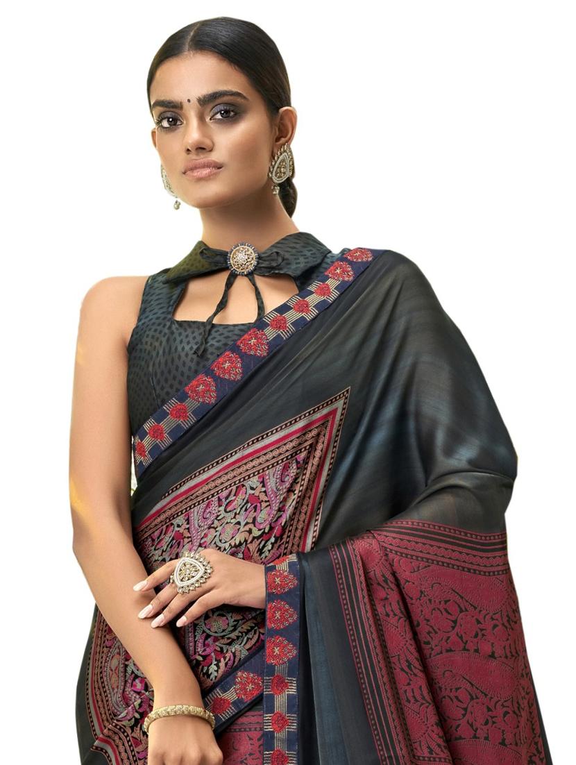 floral printed saree with blouse - 17611808 - Zoom Image - 2