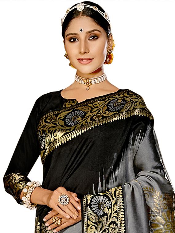 jacquard woven saree with blouse - 17612324 - Zoom Image - 2
