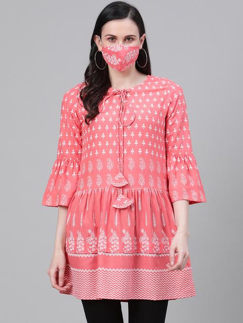 peach rayon flared kurti - 17612623 - Standard Image - 1