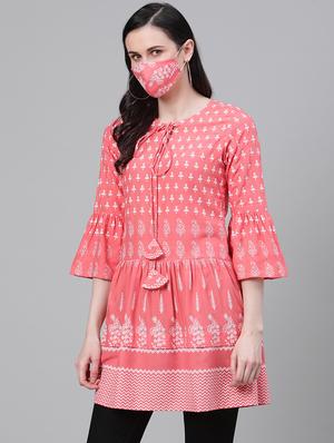 peach rayon flared kurti - 17612623 - Standard Image - 2