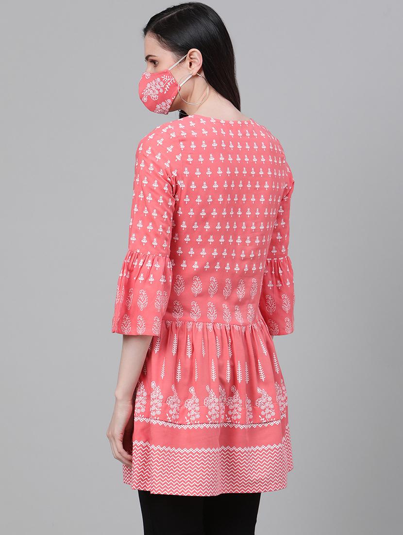 peach rayon flared kurti - 17612623 - Zoom Image - 3