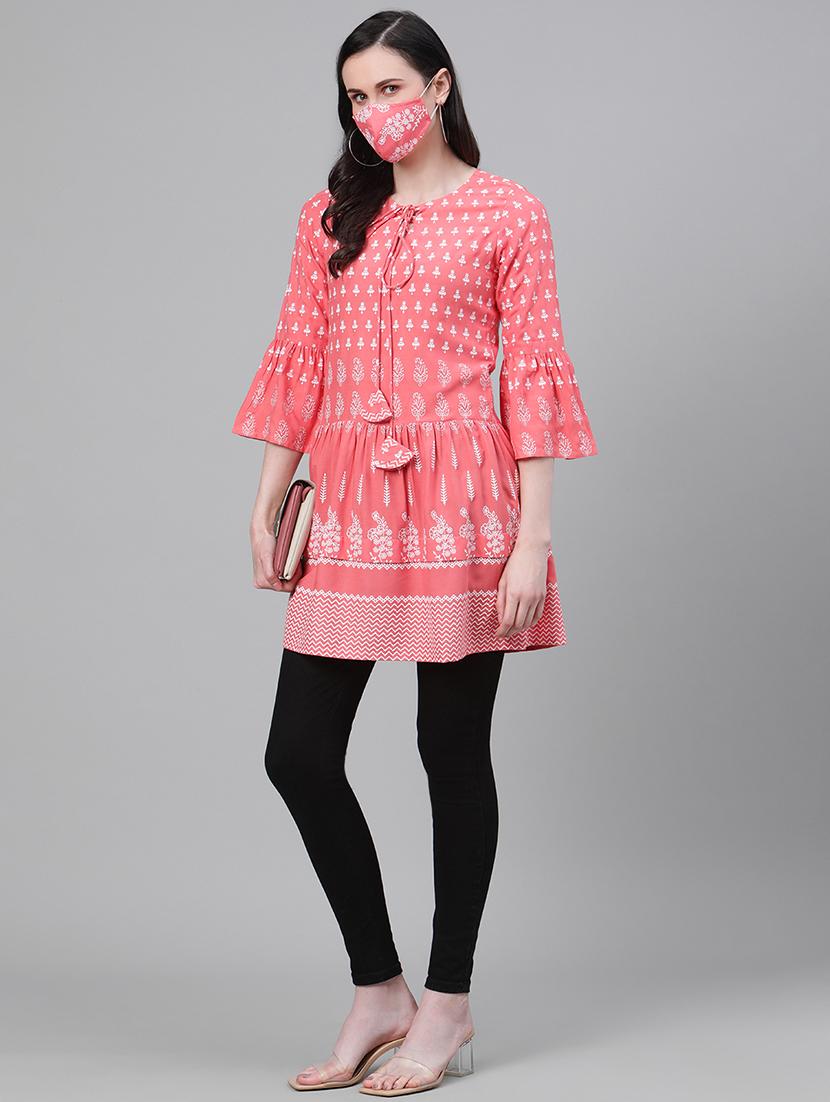 peach rayon flared kurti - 17612623 - Zoom Image - 4