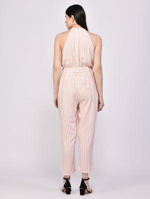tie front striped full leg jumpsuit - 17612630 - Standard Image - 3