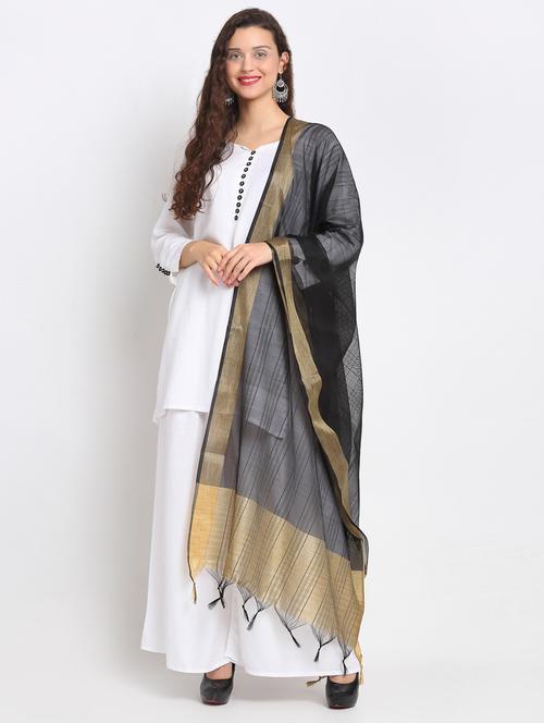black chanderi banarasi dupatta - 17612730 - Very Small Image - 1