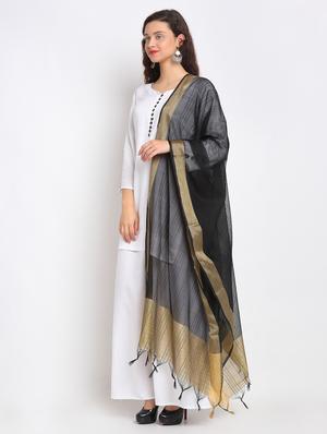 black chanderi banarasi dupatta - 17612730 - Standard Image - 2