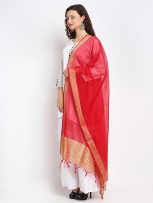 red chanderi banarasi dupatta - 17612731 - Standard Image - 2