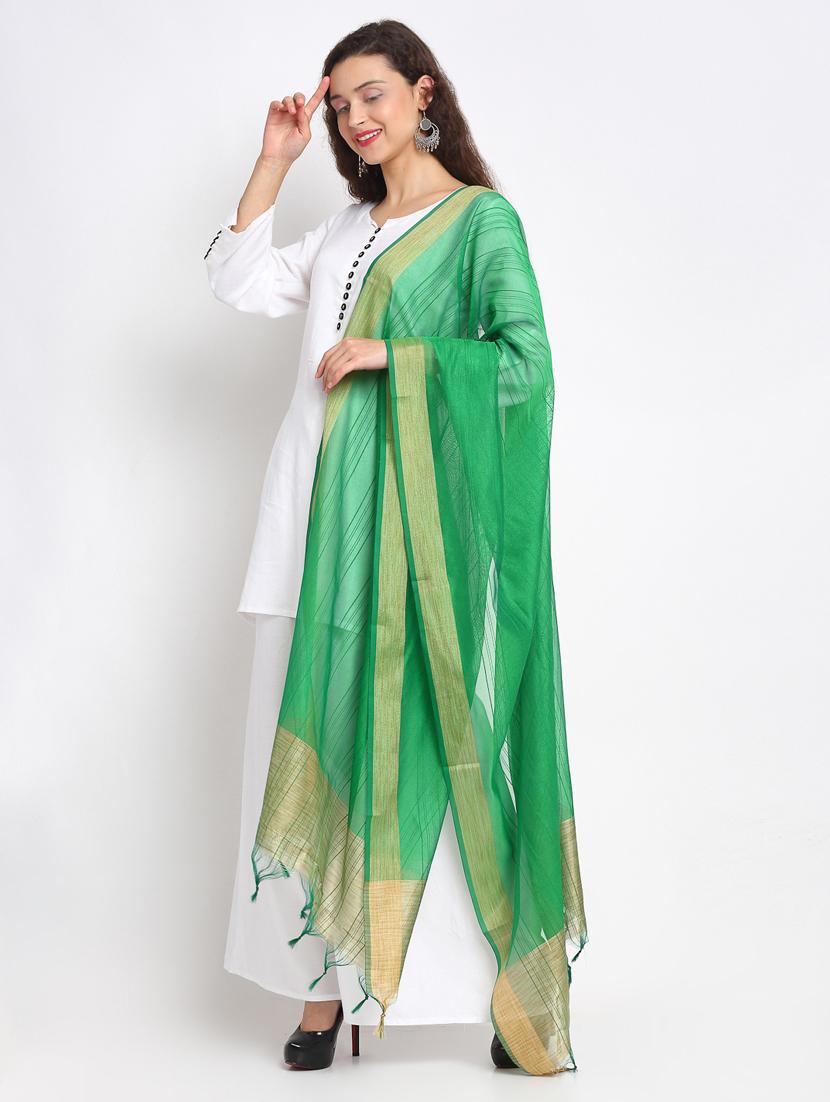 green chanderi banarasi dupatta - 17612733 - Zoom Image - 2