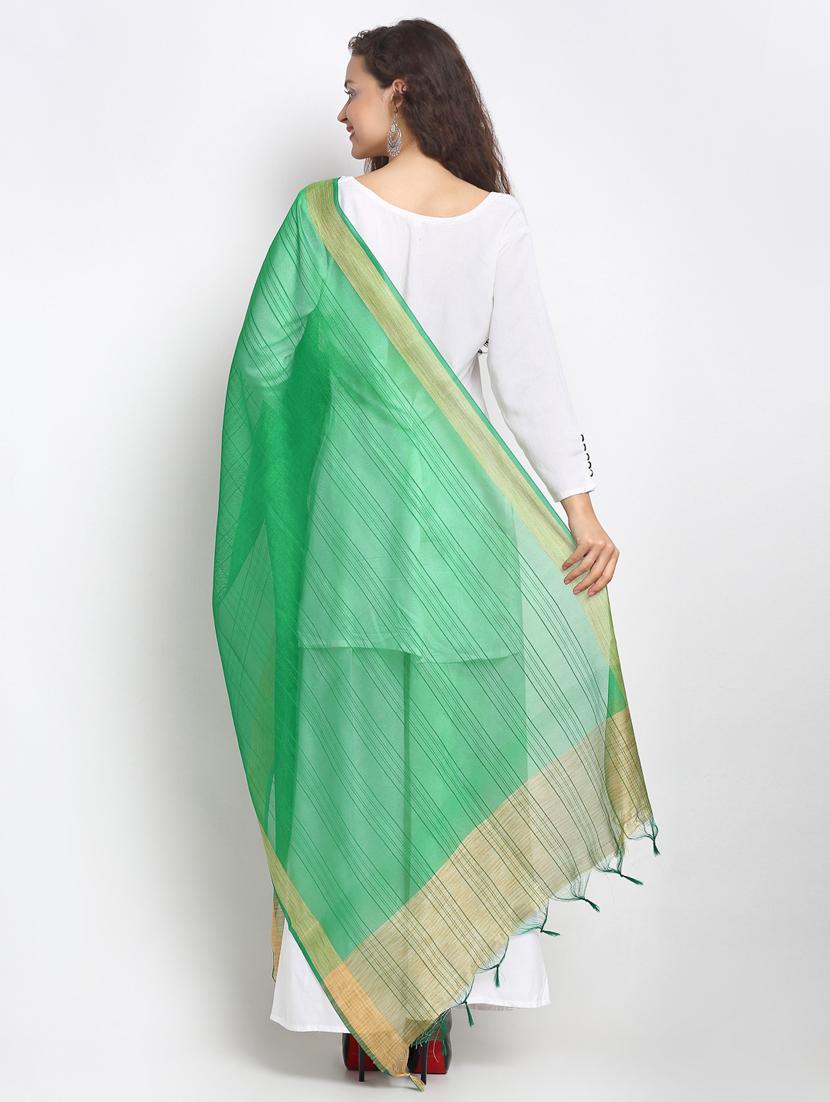 green chanderi banarasi dupatta - 17612733 - Zoom Image - 3