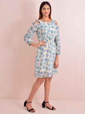 cold shoulder floral a-line dress - 17612775 - Standard Image - 2