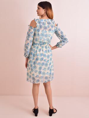 cold shoulder floral a-line dress - 17612775 - Standard Image - 3