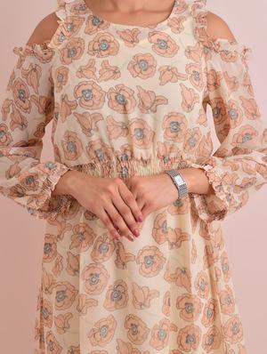 cold shoulder floral a-line dress - 17612776 - Standard Image - 4