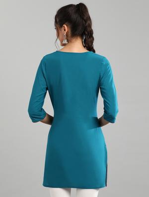 blue printed straight kurti - 17613177 - Standard Image - 3