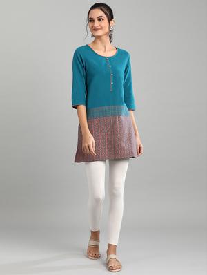 blue printed straight kurti - 17613177 - Standard Image - 4