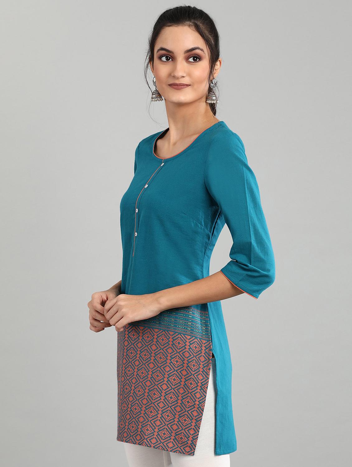 blue printed straight kurti - 17613177 - Zoom Image - 2