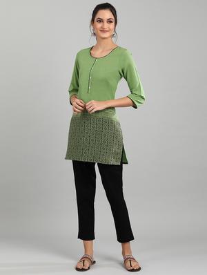 green printed straight kurti - 17613178 - Standard Image - 4