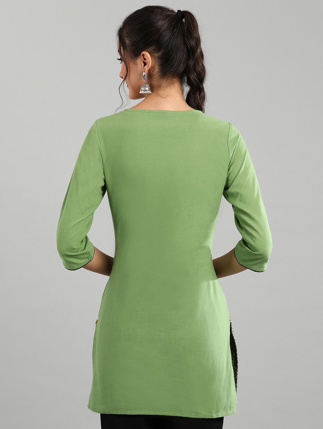 green printed straight kurti - 17613178 - Zoom Image - 3