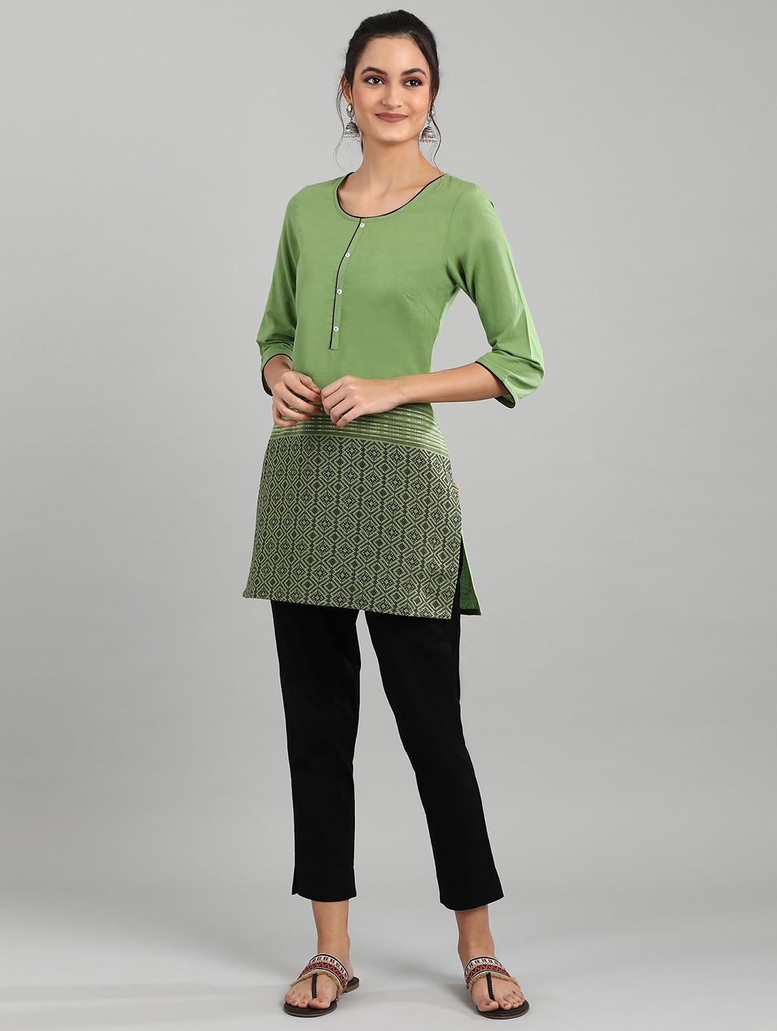 green printed straight kurti - 17613178 - Zoom Image - 4