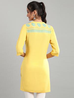 yellow printed straight kurti - 17613182 - Standard Image - 3
