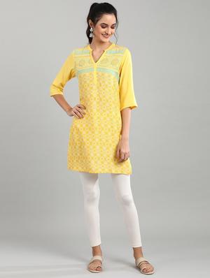 yellow printed straight kurti - 17613182 - Standard Image - 4