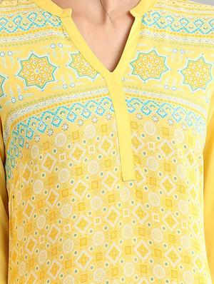 yellow printed straight kurti - 17613182 - Standard Image - 5