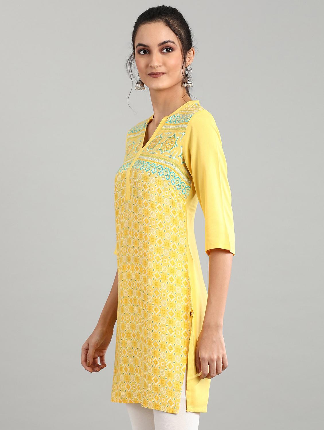 yellow printed straight kurti - 17613182 - Zoom Image - 2