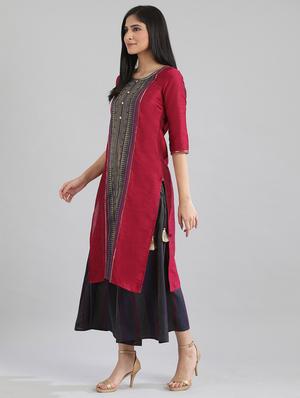 pink printed straight kurta - 17613220 - Standard Image - 2