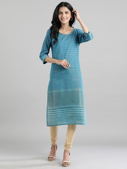 blue solid straight kurta - 17613223 - Standard Image - 1