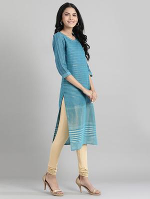 blue solid straight kurta - 17613223 - Standard Image - 2