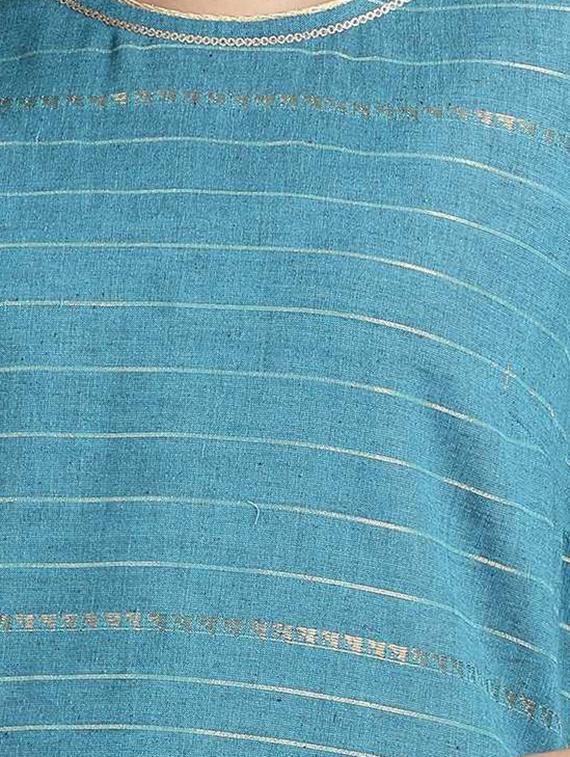 blue solid straight kurta - 17613223 - Zoom Image - 4